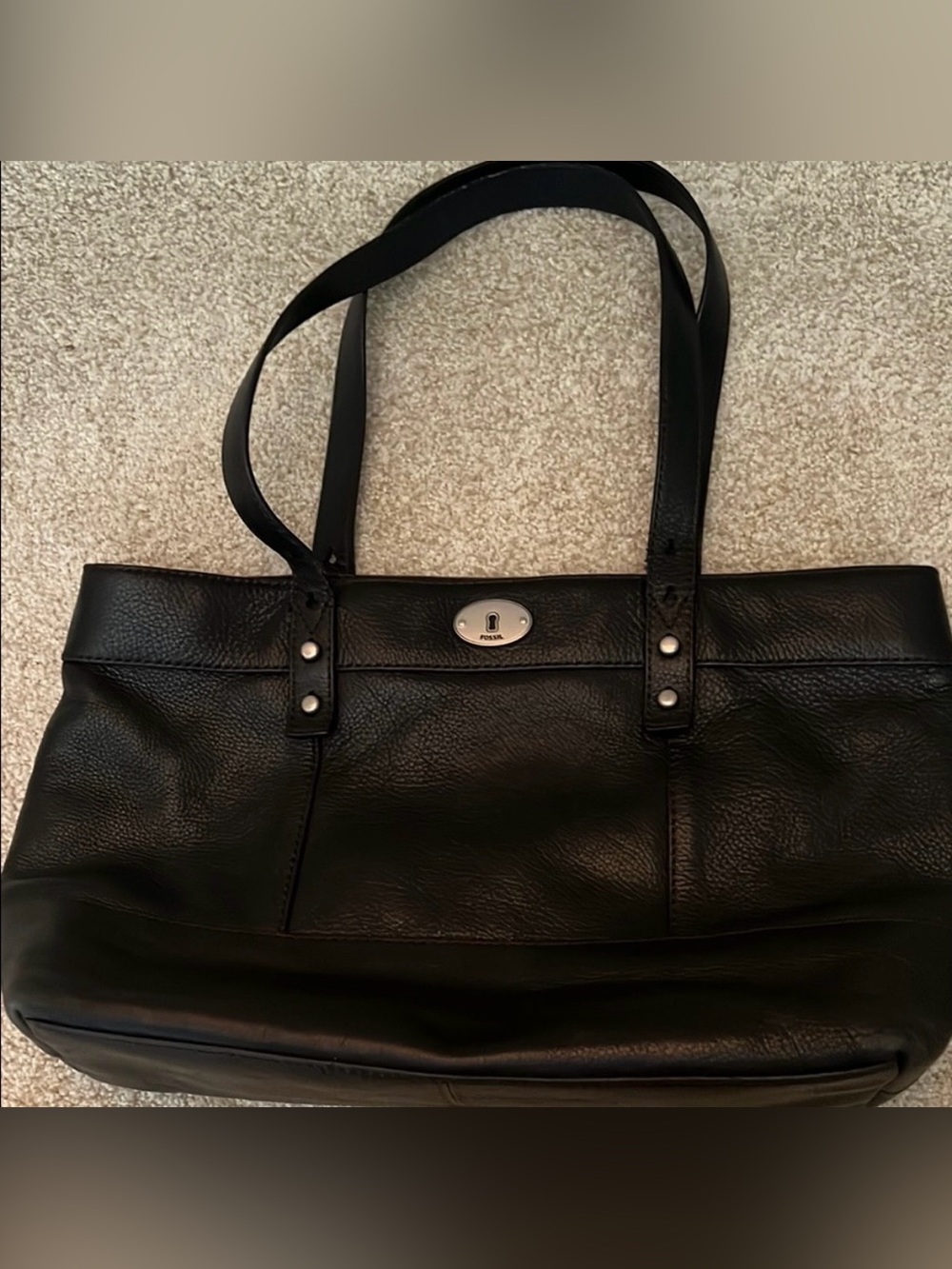 Fossil Black Leather Double-Handle Tote & Matching Wallet